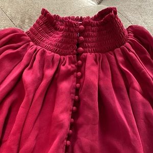 Red loose long sleeve button up dress